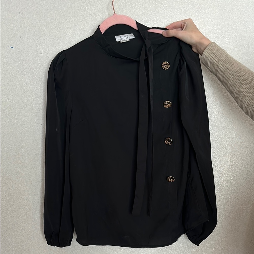 Elegant Black Blouse with Gold Accents